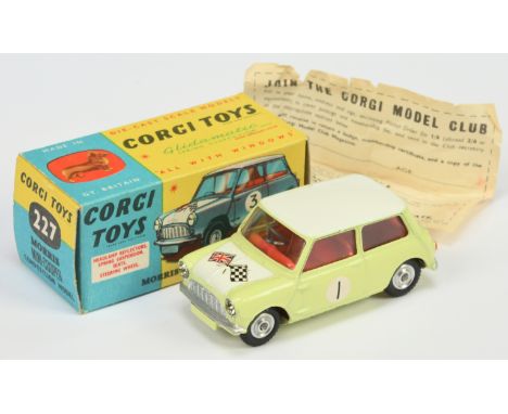 Corgi Toys 227 Morris Mini Cooper "Competition Model"&nbsp; - Lemon body, white roof and bonnet, red interior, silver trim an