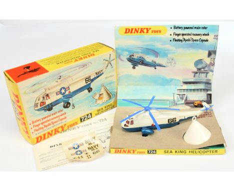Dinky Toys 736 Sea King Helicopter - White and blue with red interior, mid-blue plastic blades and rotary with white plastic 
