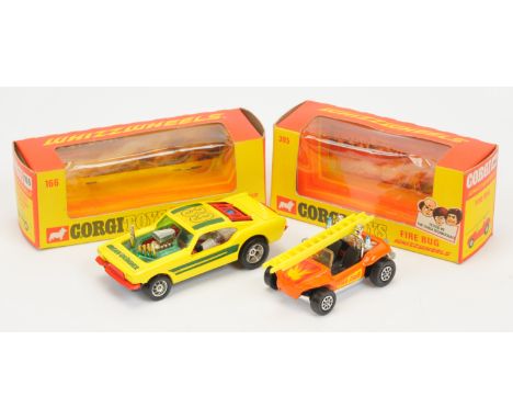 Corgi Toys Whizzwheels A Pair - (1) 166 Ford Mustang Dragster "Organ Grinder" - Yellow, red, green and 920 395 Fire Bug - Ora
