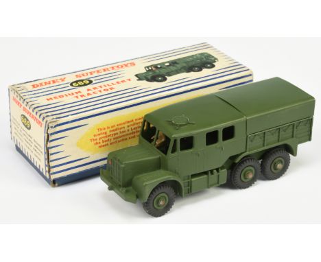 Dinky Toys Military 689 Medium Artillery Tractor - Green including supertoy hubs ans and metal tilt with tow hook and figure 