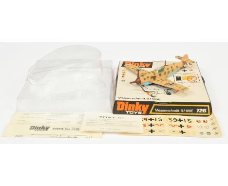 Dinky Toys&nbsp; Military Aircraft 726 Messerschmidt BF 109E - Camouflage Beige and green, light blue underside, brown plasti