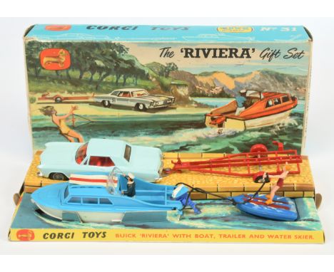 Corgi Toys GS31 "Rivera" Gift Set To Include - Buick Rivera - Light Blue, chrome trim, red interior, "Tran-o-Lites", wire whe