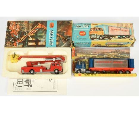 Corgi Toys A Pair - (1) 1127 Bedford Simon Snorkel Fire Engine - Red, silver trim and platforms, lemon interior with figures 
