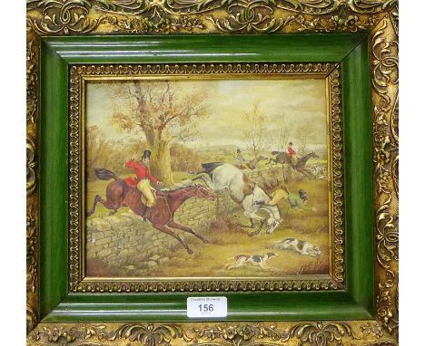 English School  'Hunting Scene' Oil-on-Board,  apparently unsigned, in a giltwood frame, 23 x 19cm 
