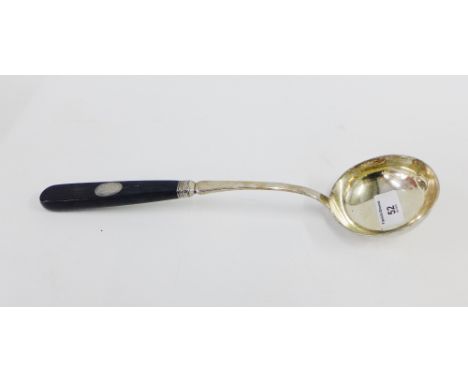 White metal ladle with ebony handle, 35cm long 