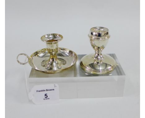 Contemporary silver chamber candlestick, Birmingham 1995 together with another (2) 
