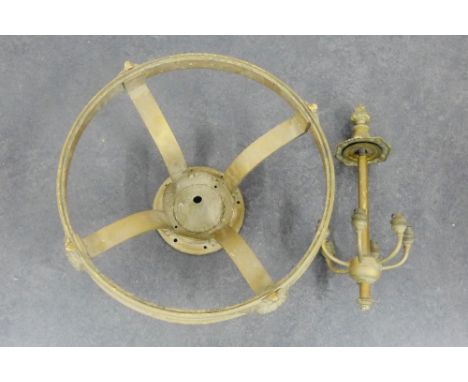 Heavy gilt metal circular light fitting in two parts 30 x 54cm 