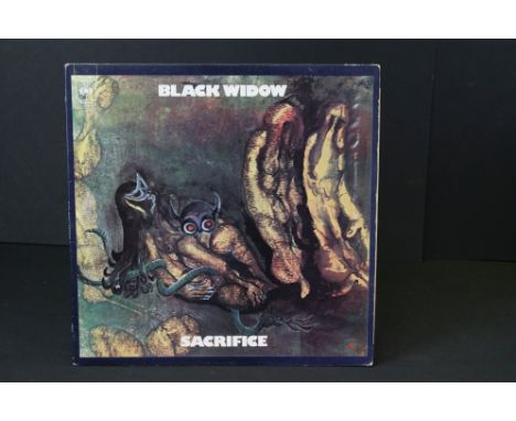Vinyl - Black Widow Sacrifice on CBS. Gatefold sleeve, advertising inner, orange labels.  Sleeve has corner and edge bufferin