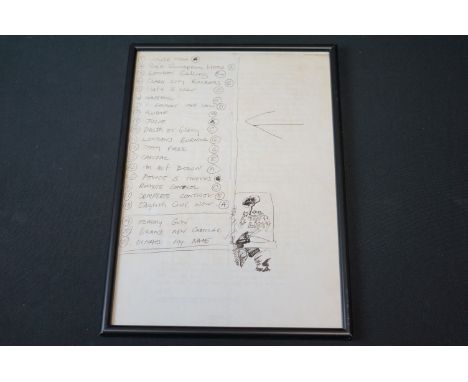 Memorabilia - The Clash hand written set list taken from the mixing desk at their gig at The Rainbow Theatre in London on Sat