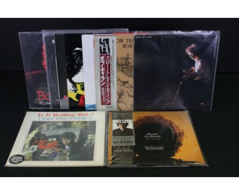 Vinyl - 8 Bob Dylan LP's including Down In The Groove gold promo stamp to rear and signed to front by Mark Knopfler, Slow Tra