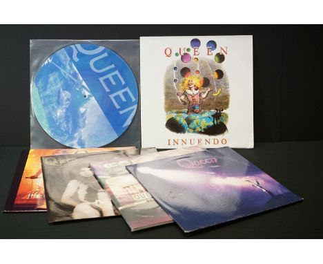 Vinyl - 6 private press Queen LP's including Highlander p/d, Innuendo pink vinyl, Self Titled red vinyl, A Night At The Odeon