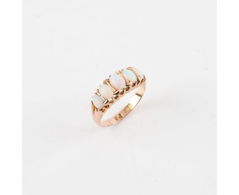 Opal ring, five graduated oval cabochon cut opals, mounted in 9 ct yellow gold, ring size MCondition Report:  Gross weight 3.