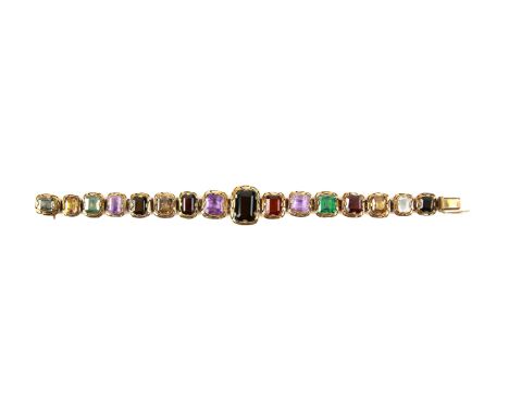 A gem set bracelet, set with citrine, amethyst, andalusite, garnet and others, gold plated bracelet, length 18cm