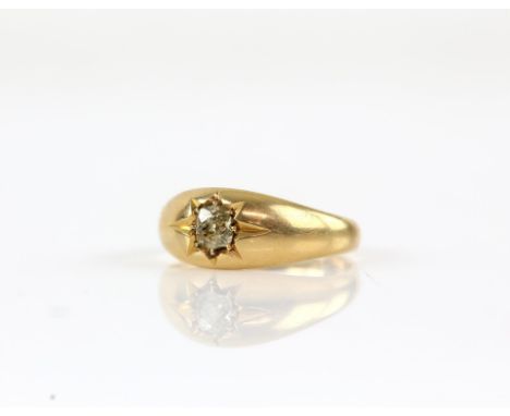 Antique diamond set gypsy ring, featuring an old mine cut diamond, estimated weight, 0.30 carats, in a starburst setting, in 