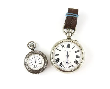 Two pocket watches, including an Ehrhardt pocket watch, with subsidiary dial, Roman numeral hour markers, also with a Waterbu