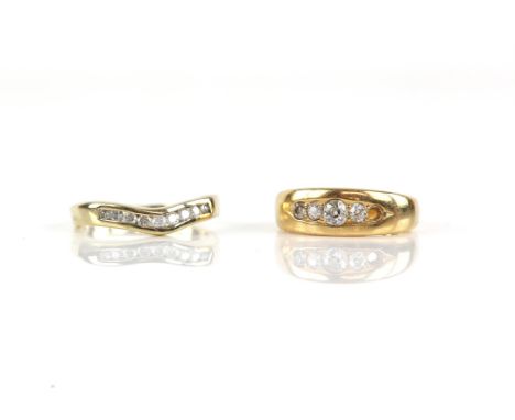 Two diamond rings, including, an Edwardian graduated old cut diamond ring, one diamond missing, mounted in 18 ct yellow gold,