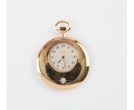 Movado a half hunter  pocket watch, set with a old mine cut diamond, estimated weight 0.25 carats, inside marked, 'Brevet, BT