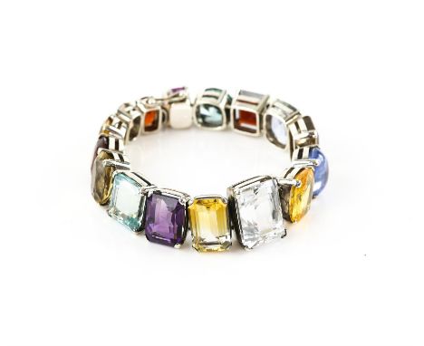 Multi gemstone set bracelet, featuring a total of 168.12 carats of various gemstones, from left to right, an oval pinkish-pur