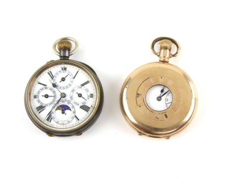 A gold plated half hunter with white ceramic dial, Roman numerals and subsidiary seconds dial, fitted with a zenith  the case