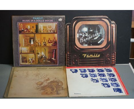 Vinyl - Family 4 LP's to include Fearless (K 54003), Anyway (RSX 9005), Bandstand (K  54006), and Music In A Dolls House (SEE