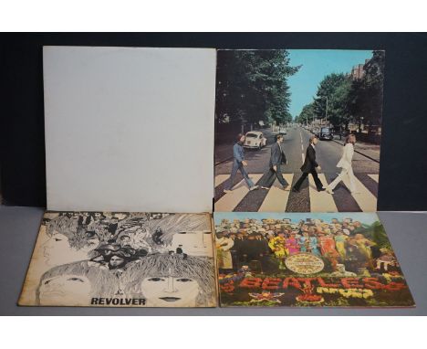 Vinyl - The Beatles 4 LP's to include White Album unnumbered stereo Italian pressing side opener with white inners, no insert