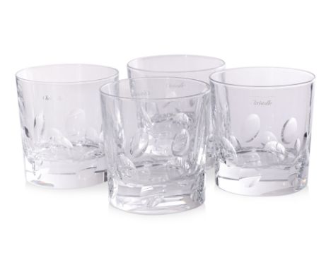 A SET OF FOUR CHRISTOFLE 'CLUNY' DOUBLE OLD FASHIONED CRYSTAL TUMBLERS
Wide-rim glasses in clear oval cut crystal with slight
