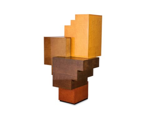 A GIORGIO SAPORITI STYLE CUBIST BAR CABINET
Circa 20th century, sculptural design with an interlocking series of rectangular 