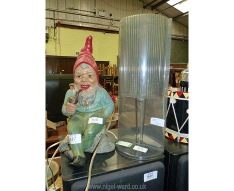 Ceramic German made Gnome and retro plastic table lamp.[Running at time of lotting]