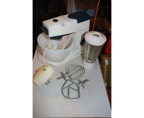 Kenwood mixer with liquidiser, whisk and 'K' beater.
