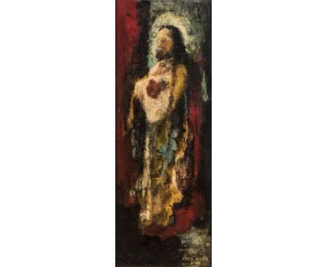 Otto Klar (South African 1908-1994) PORTRAIT OF CHRIST signed and dated 1962 oil on board 39,5 by 13,5cm 