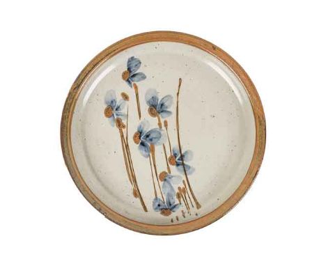CERAMIC PLATE, TIM MORRIS (1941 – 1989) glazed platter depicting wildflowers, stamped with the artist's monogram on the base 