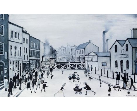 Laurence Stephen Lowry RA (British, 1887-1976)- 'The Level Crossing, Burton-on-Trent'
Pencil signed colour print, signed to m