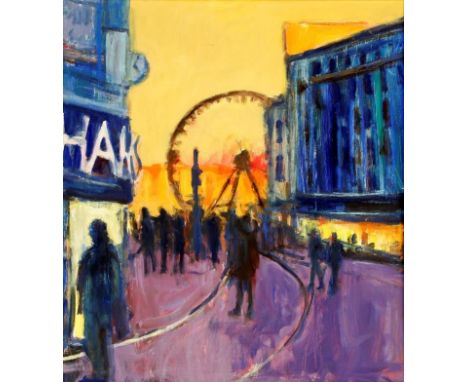 Paul Bassingthwaite (British, b.1963) - 'Big Wheel, Piccadilly Gardens'
Oil on board, signed verso, inscribed verso, approx 6