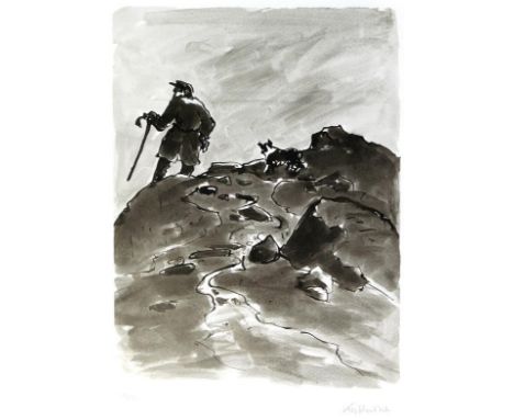Sir Kyffin Williams RA KBE (Welsh, 1918-2006) - 'Farmer and sheepdog'
Pencil signed limited edition print, no 38/150, image a