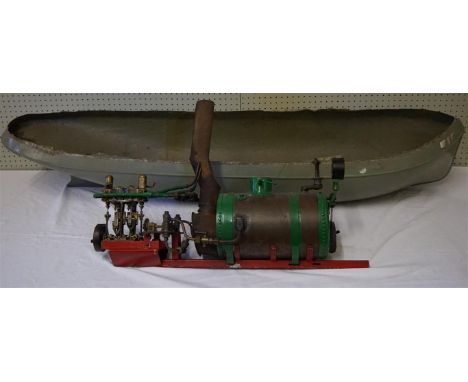 A gas fired marine boiler with twin cylinder engine and twin feed pump with gauges and twin exhaust and displacement lubricat