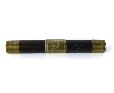 A rosewood and brass head constable of Lanarkshire tipstaff, 19th Century
The 15.5cm tipstaff with brass ends and central bra