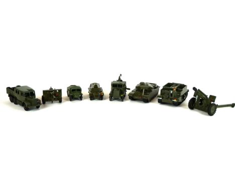 Approximately thirty unboxed military diecast vehicles by various makers - mainly Dinky and Corgi
Repainted in green Army col