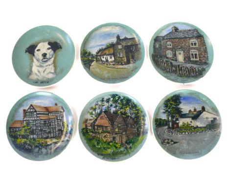 Edith le Breton (British, 1912-1992) - A series of six hand painted ceramic plaques
Each being of dished circular form and pa