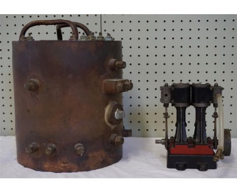 A return flue marine boiler - gas or coal fired, together with a Stuart Turner V10 two cylinder engine, boiler length 22cm, d