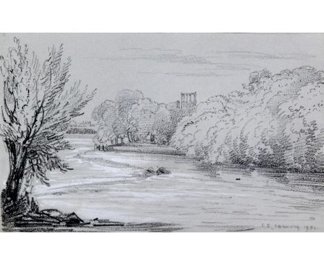 Attributed to Laurence Stephen Lowry RA (British, 1887-1976) - 'River Landscape'
Charcoal heightened with white on paper, sig