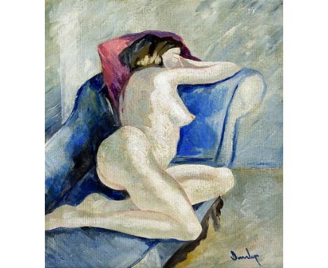 Attributed to Ronald Ossory Dunlop (British, 1914-1973)- 'Female Nude Reclining on a Couch'
Oil on board, signed 'Dunlop', ap