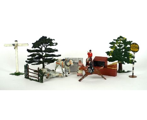 A quantity of metal farm military and hunting figures 
And other accessories by various makers including Britains and Johillc