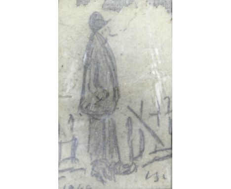 Attributed to Laurence Stephen Lowry RA (British, 1887-1976) - 'Man in a Hat Smoking a Cigarette'
Pencil on paper, signed bot
