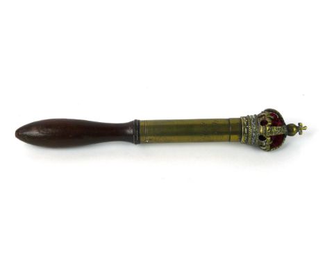 A George III Edinburgh City wooden brass tipstaff, circa 1805
The 19cm wooden grip, surmounted by a brass crown, with velvet 