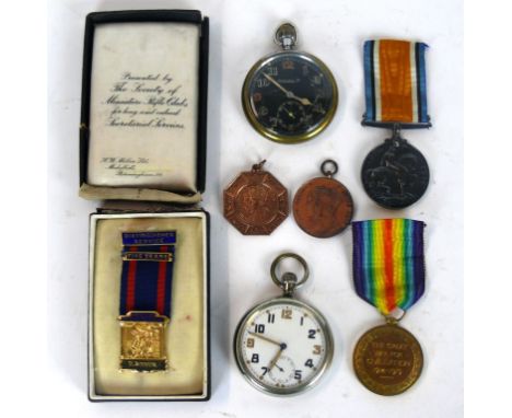 A WWII military issue Jaeger-LeCoultre pocket watch
Black face with second hand, back stamped GS/TP P356 and the broad arrow 