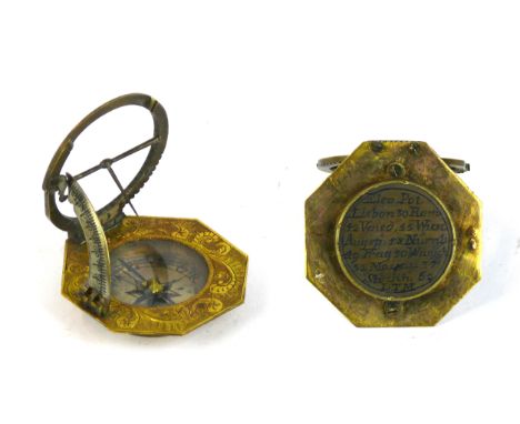 An 18th century equinoctial pocket compass
Having chased octagonal plate with hinged arms, probably by Petet Stockholm, inscr