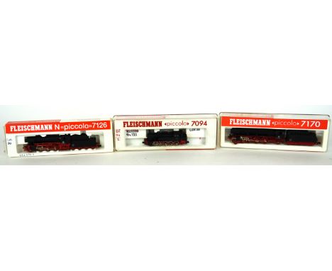 Five Fleischmann Piccolo 'N' gauge Continental locomotives 
comprising number 7123 2-6-2 black locomotive with eight wheel te