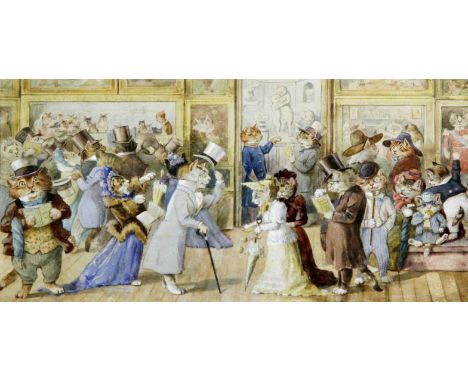 Attributed to George Henry Thompson (b. 1861)- 'The Cats Academy'
Watercolour, inscribed with artist details and title to mou