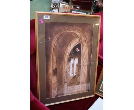 Peter Nuttall (1943-2011) Framed Ink and wash Architectural interior scene.54 x 35cm 