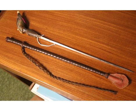 Egyptian Horn mounted sword stick with Leather scabbard. 55cm in Length 